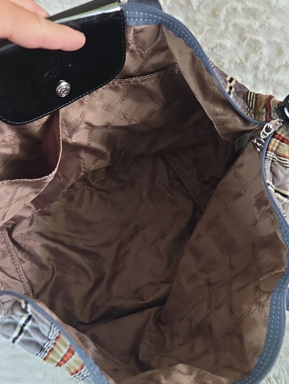 Longchamp Quilted Striped Tote in Grey, Brown and Black With Charm And Dustbag - Picture 7 of 12